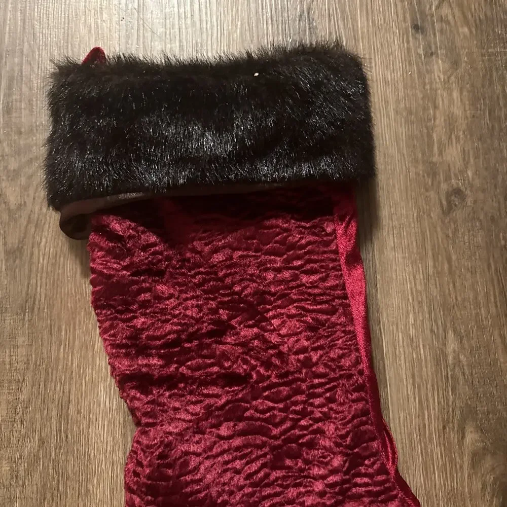 NEW RED CHRISTMAS STOCKING BROWN FAUX FUR CUFF 18
